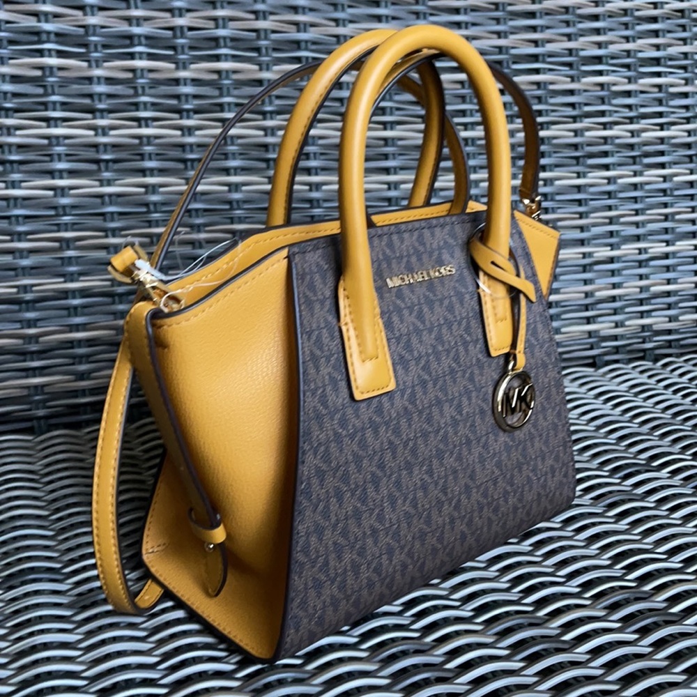 Michael Kors Avril Small Marigold Signature PVC Top Zip Satchel Crossbody Bag - Picture 14 of 16